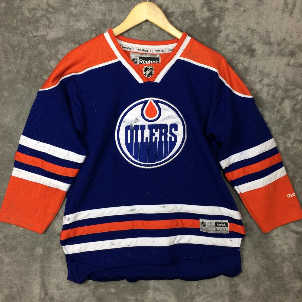Reebok Youth NHL Edmonton Oilers Hockey Jersey Size L/XL Blue READ